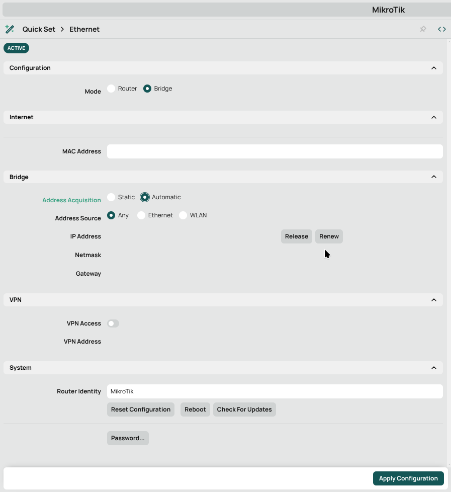 initial settings